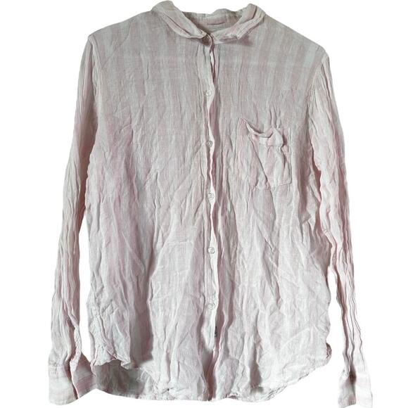 Rails Charli Button Down Shirt Perth Stripe Semi Sheer Linen Pink White Medium - Picture 2 of 5